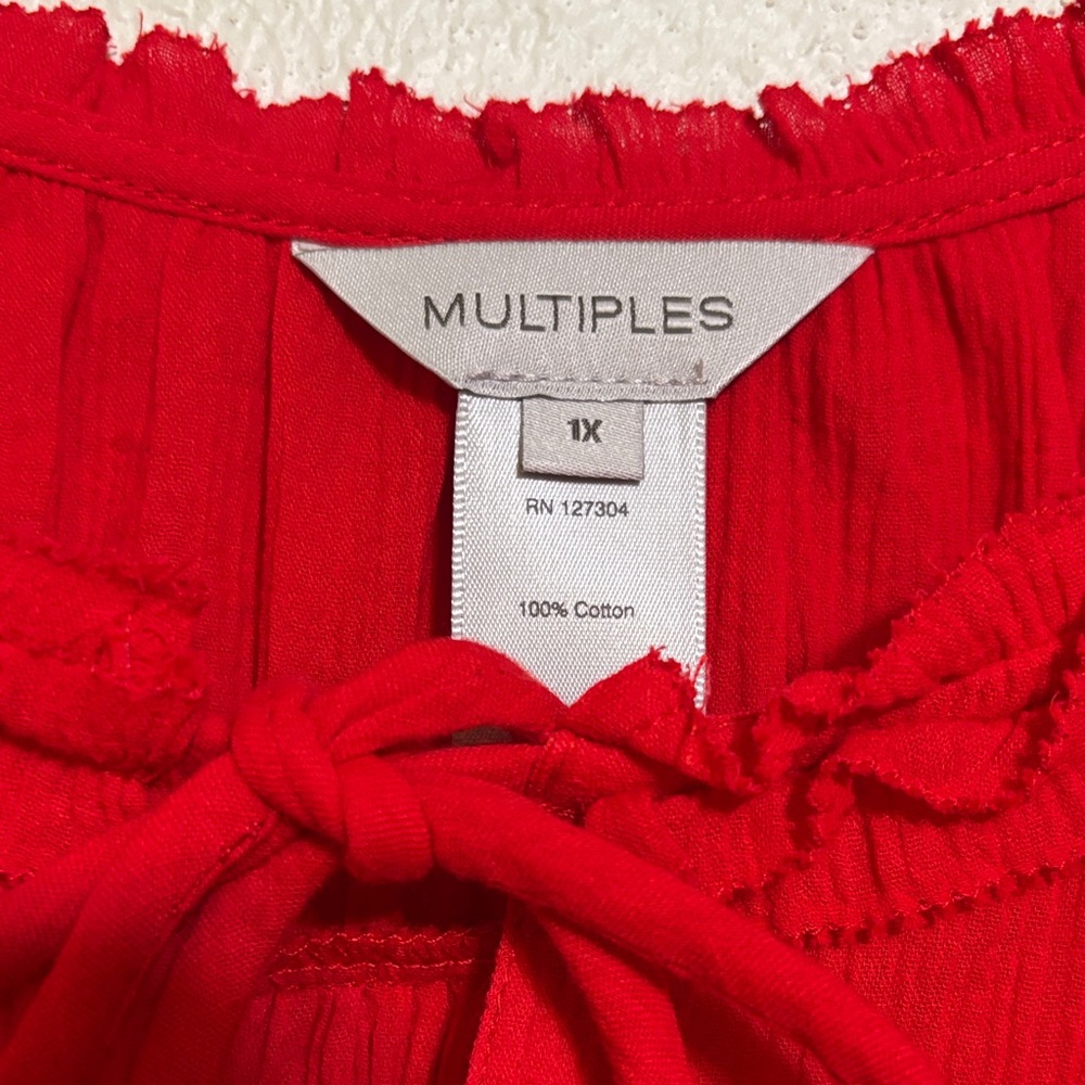 Multiples Red Blouse with Ruffle Trim - Picture 2 of 5